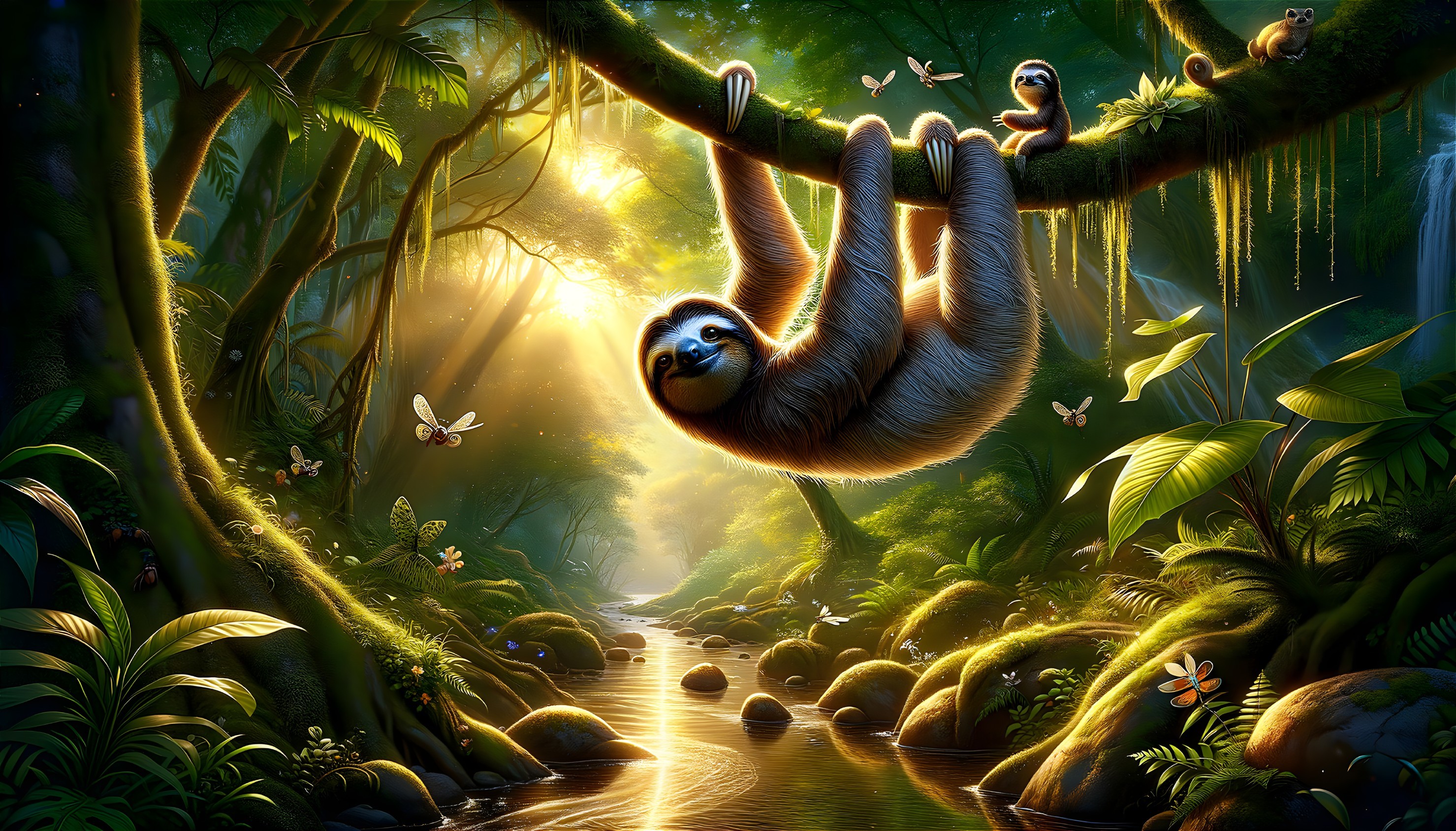 Sloths in a Vibrant Rainforest Under Sunlight