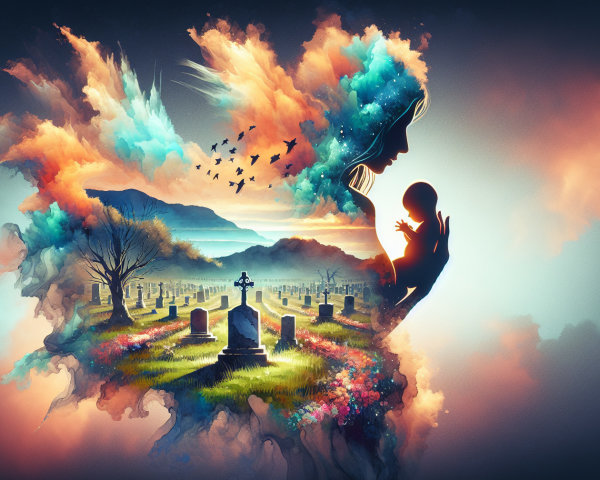 Surreal Landscape of Life and Death with Gravestones