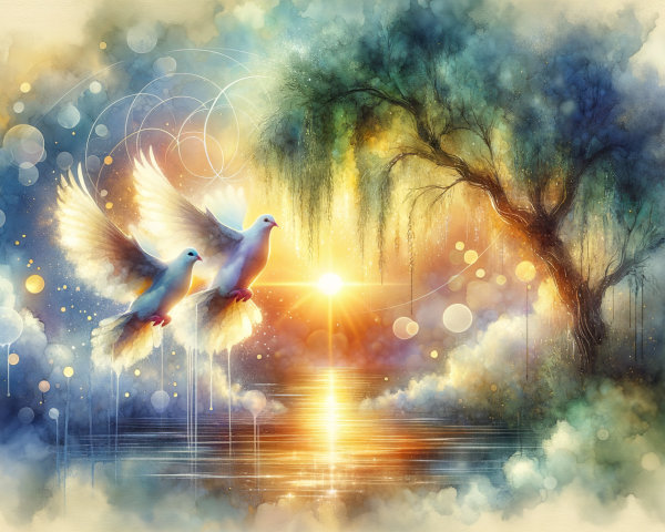 Serene Landscape with Doves and Tranquil River