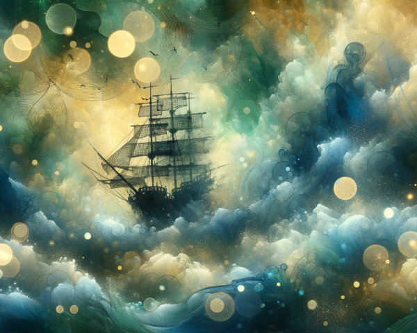 Detailed Digital Painting of a Sailing Ship in Storm
