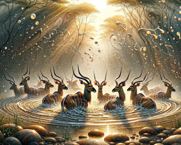 Antelope at a Reflective Pool in a Serene Setting