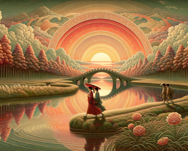 Panoramic Digital Painting with Art Deco Landscape