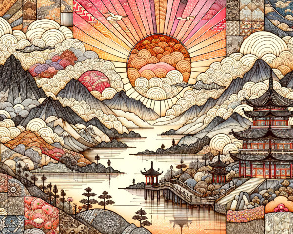 Vibrant illustration of serene landscape with mountains