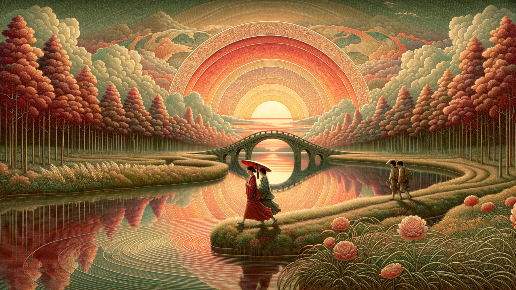 Panoramic Digital Painting with Art Deco Landscape