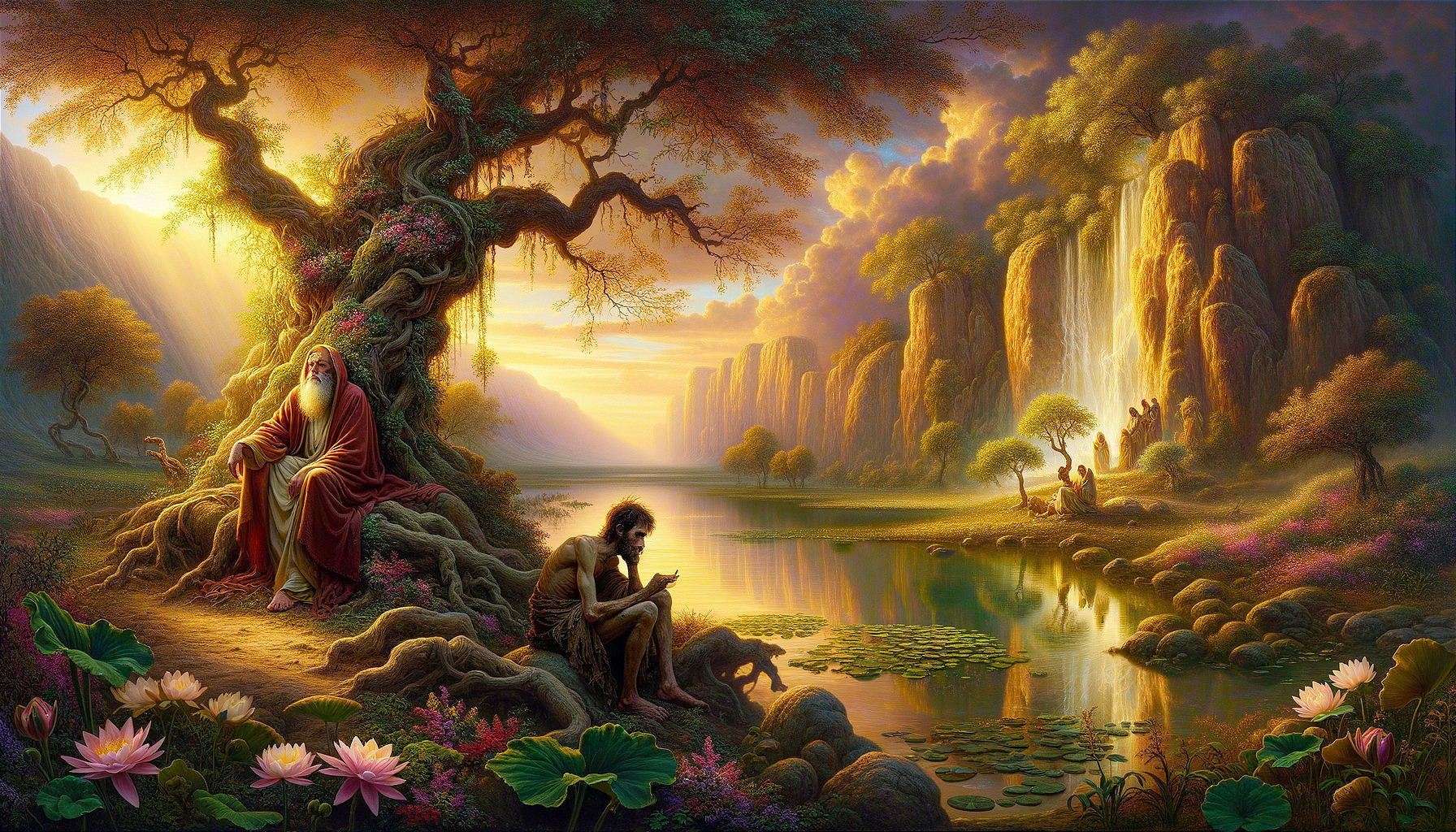 Serene Sunset Landscape with Tree and Tranquil Lake