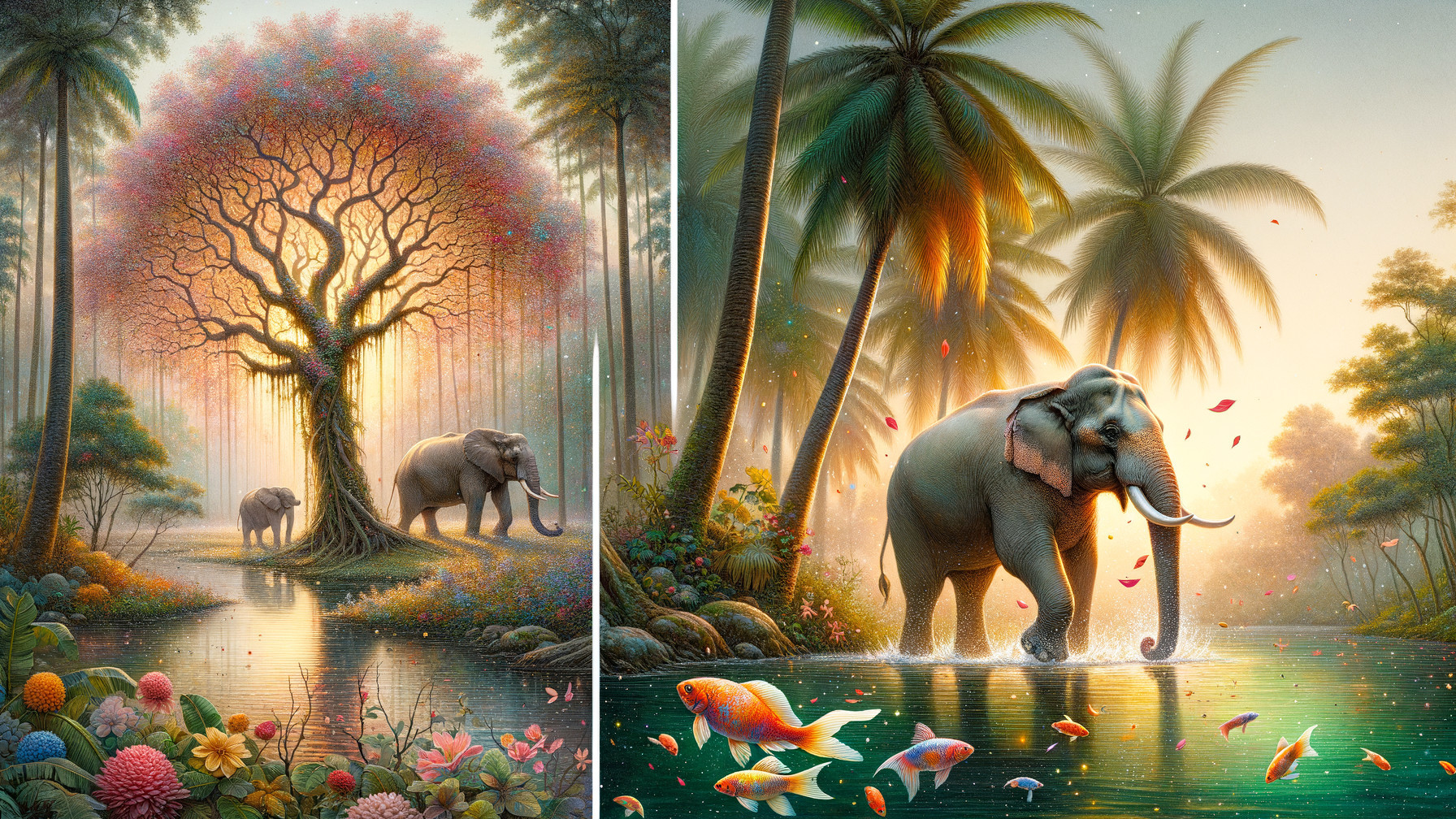 Majestic Elephants in a Lush Forest Landscape