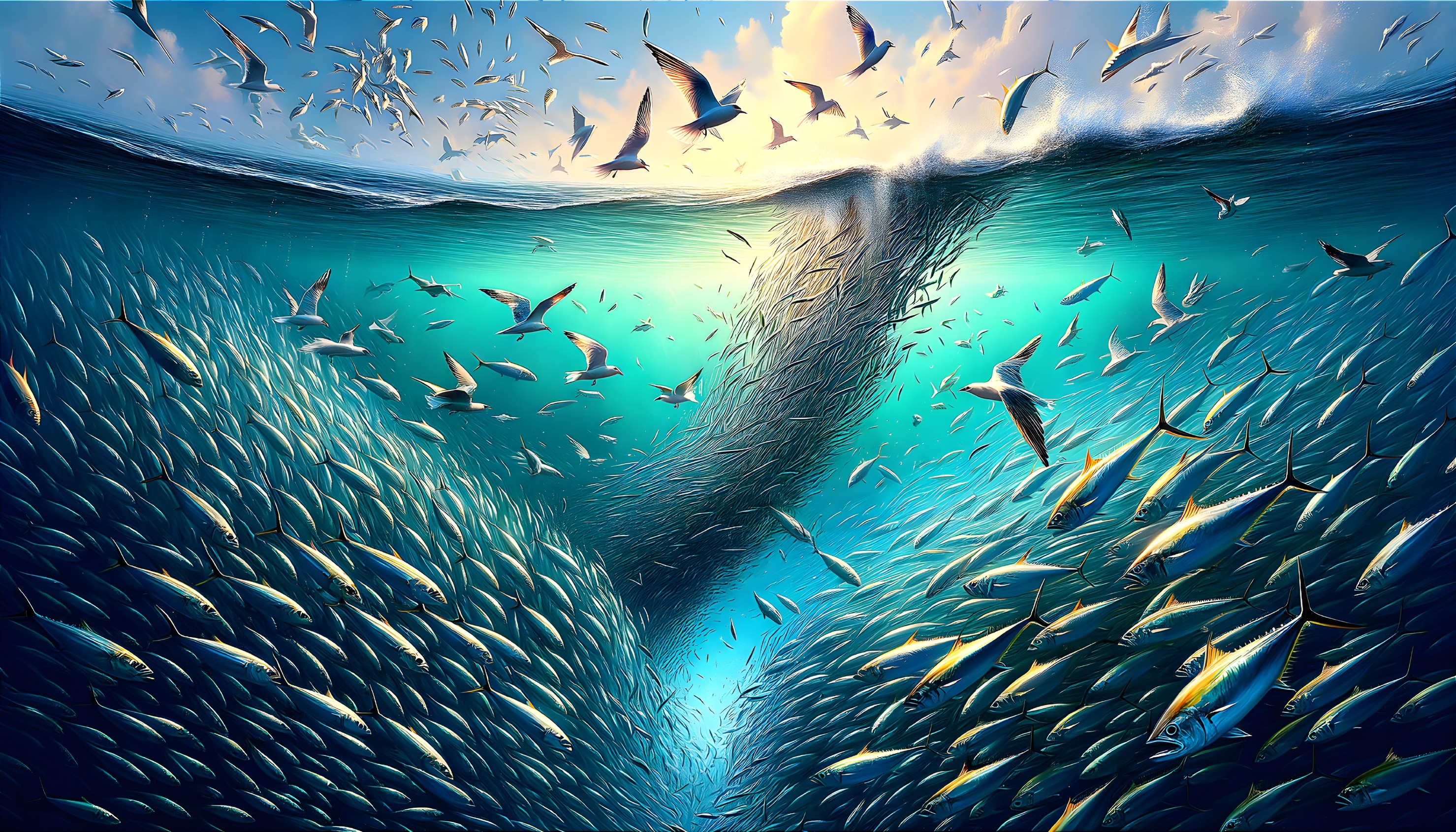 Vibrant Underwater Scene with Diverse Marine Life