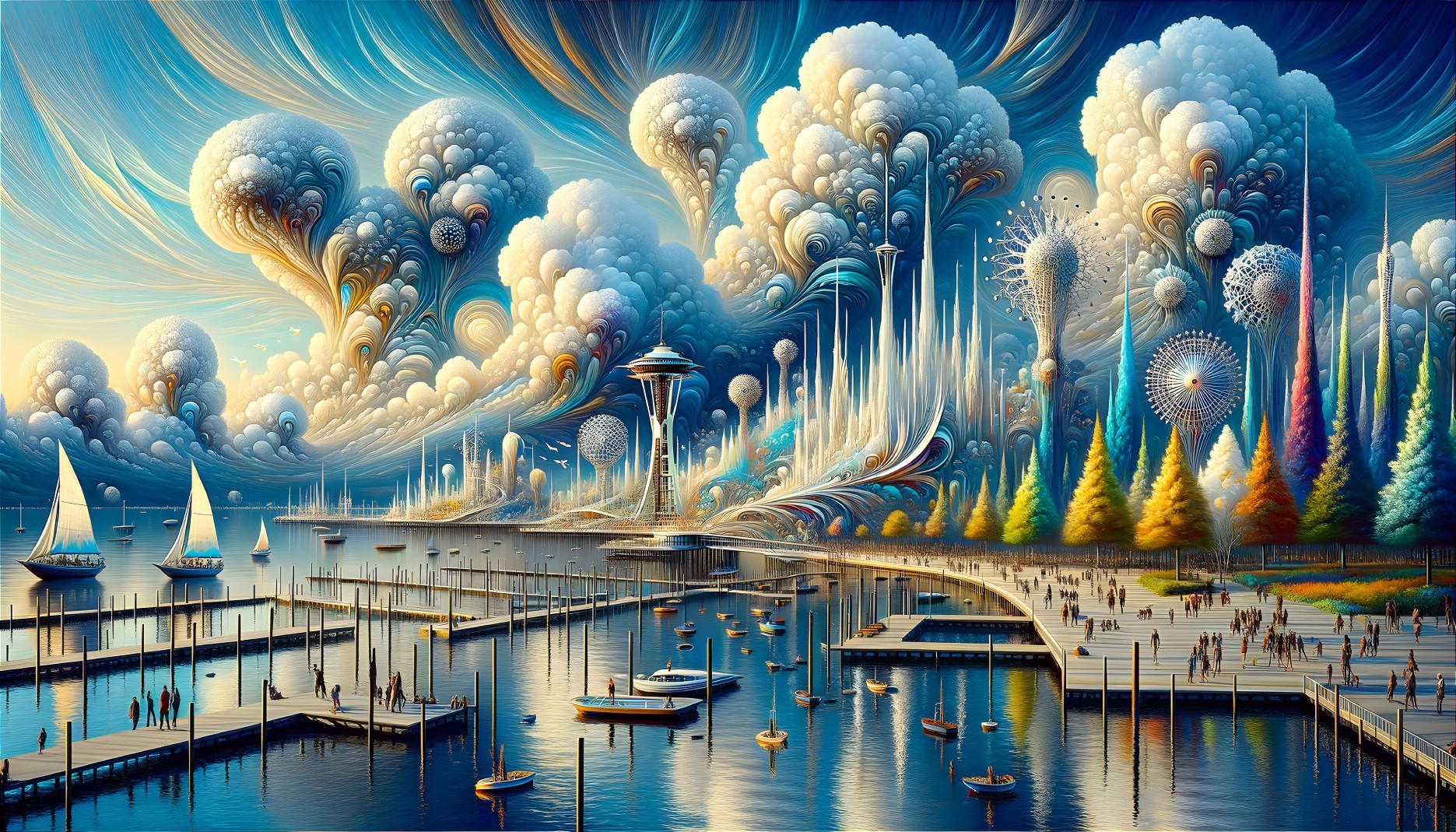 Vibrant Dreamlike Landscape with Picturesque Waterfront