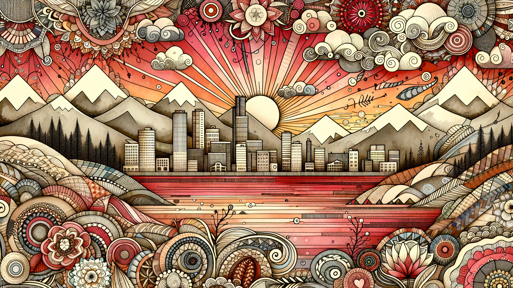 Vibrant Sunset Cityscape with Detailed Patterns