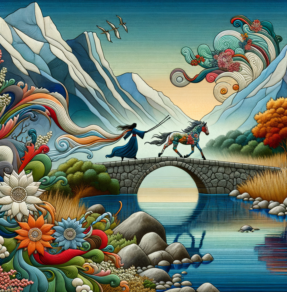 Whimsical Landscape with Mountains and Tranquil River