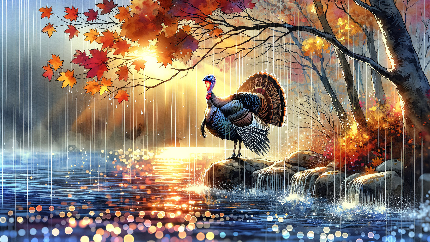 Autumn Scene with Turkey by Shimmering Lake