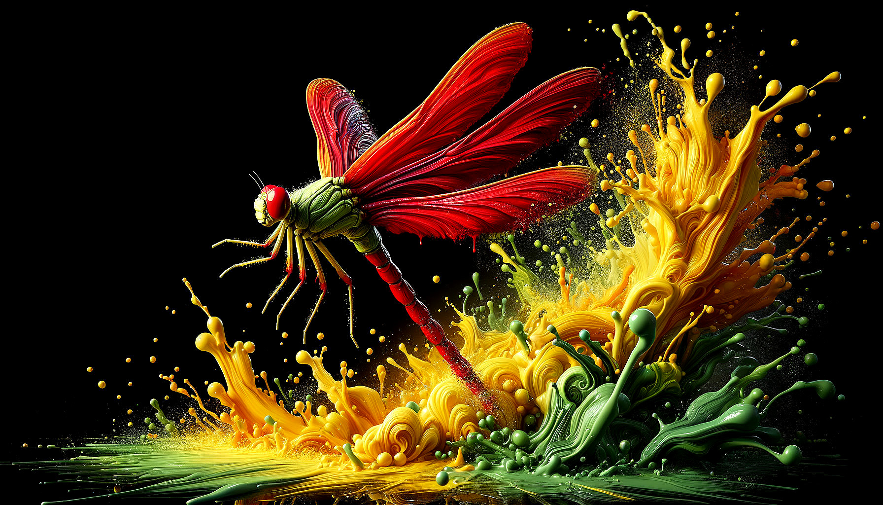 Vibrant Dragonfly Above Colorful Abstract Splash