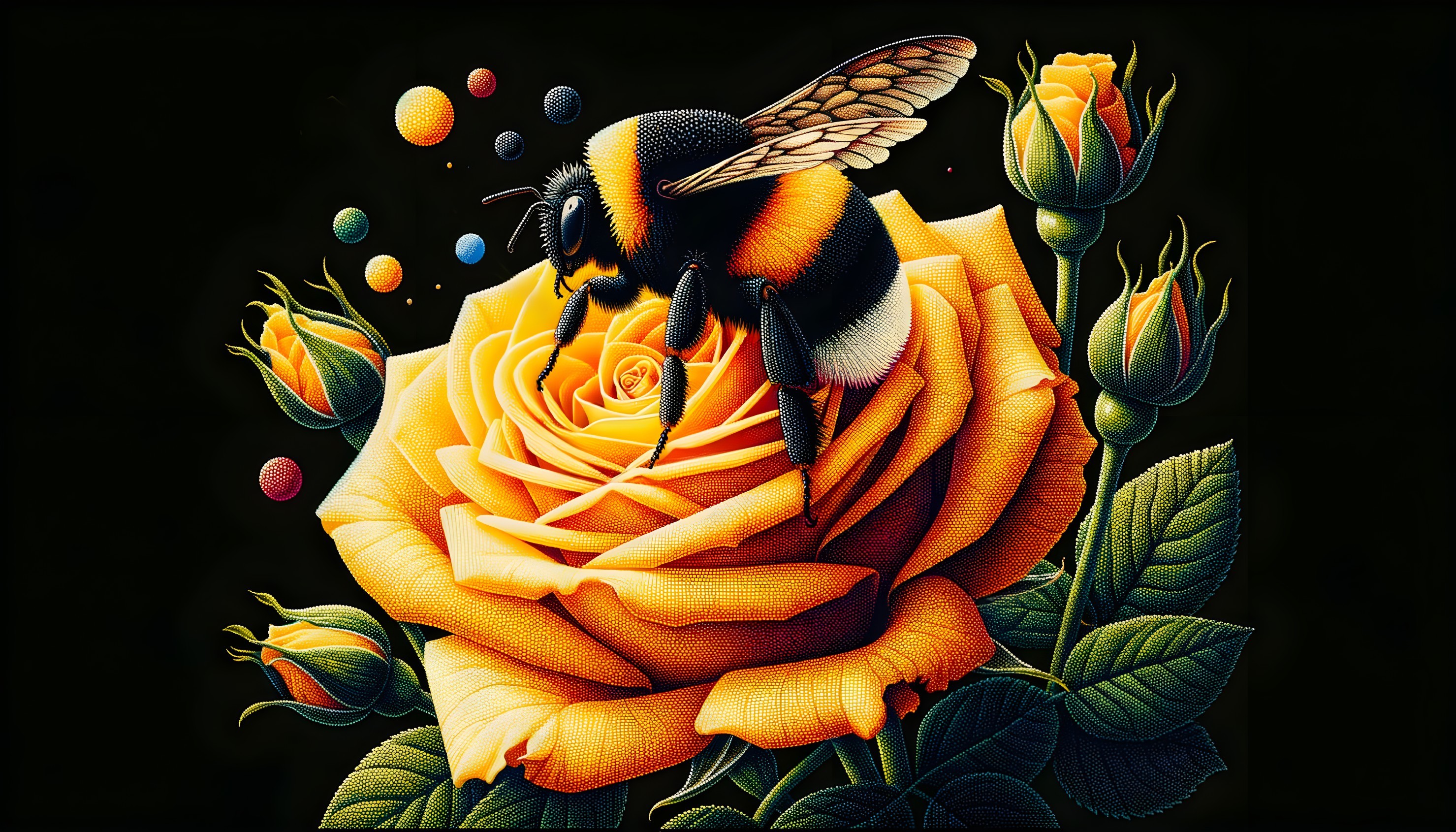 Bumblebee Bliss: Radiant Rose Painting