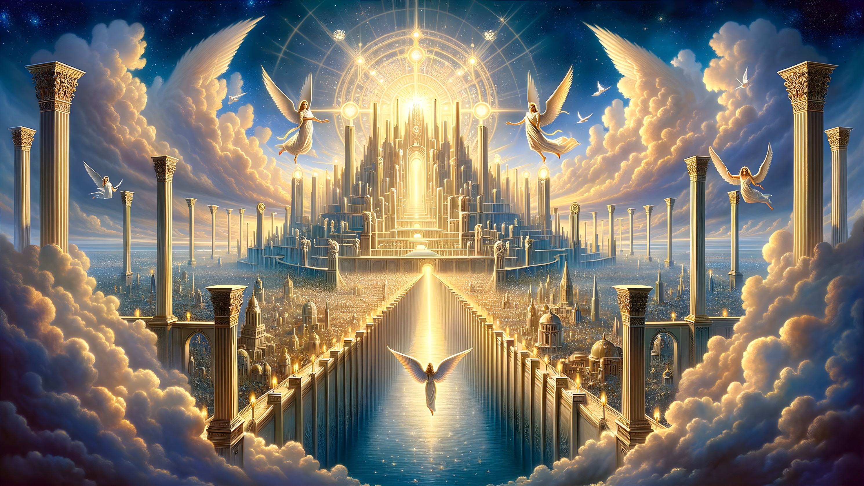 Celestial Landscape with Luminous City and Angels