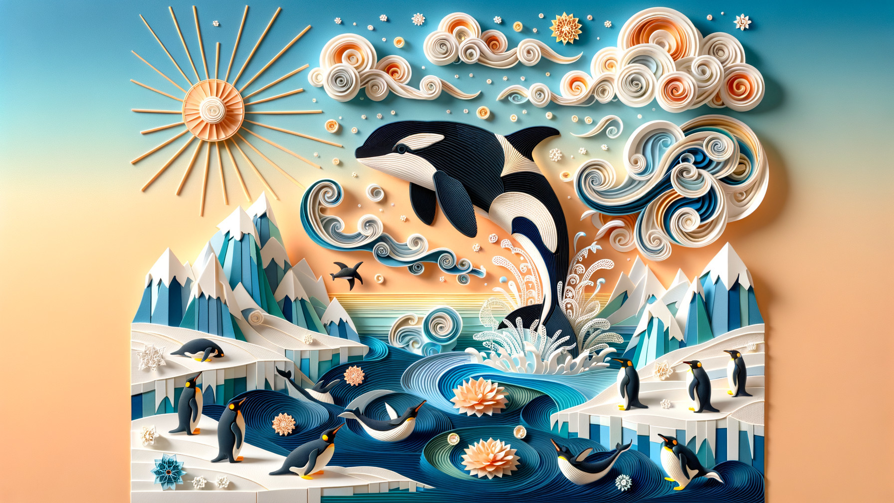 Quilling Art Illustration of an Arctic Scene
