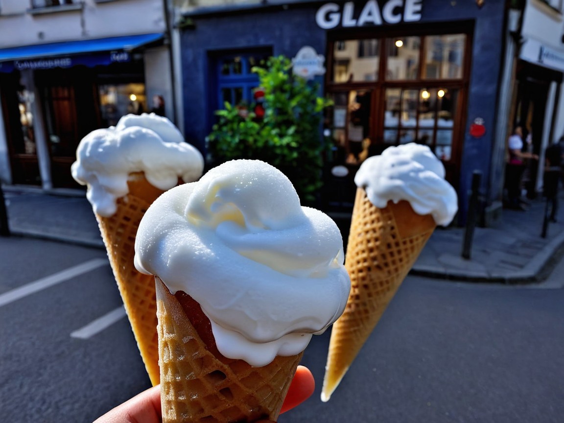 Vibrant Ice Cream Shop Scene with Soft Serve Cones