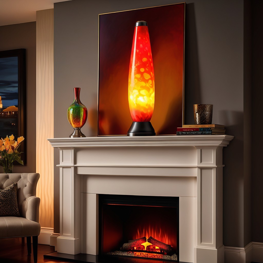 Vibrant Lava Lamp and Decor on White Mantelpiece