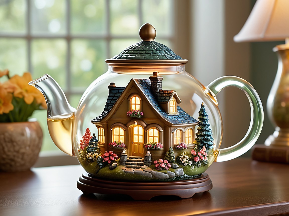 Whimsical House-Shaped Teapot with Intricate Details