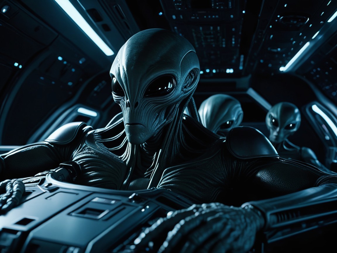 Aliens in High-Tech Spacecraft with Glowing Lights