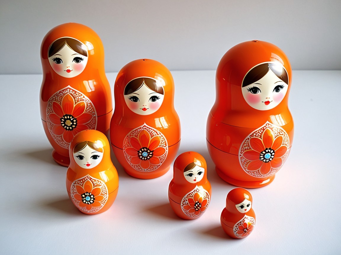 Vibrant Russian Nesting Dolls in Orange and Blue Design