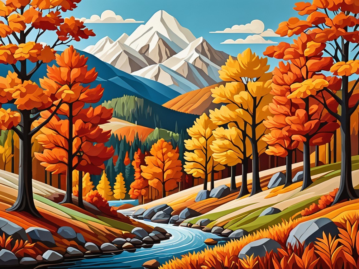 Vibrant Autumn Mountain Landscape Illustration