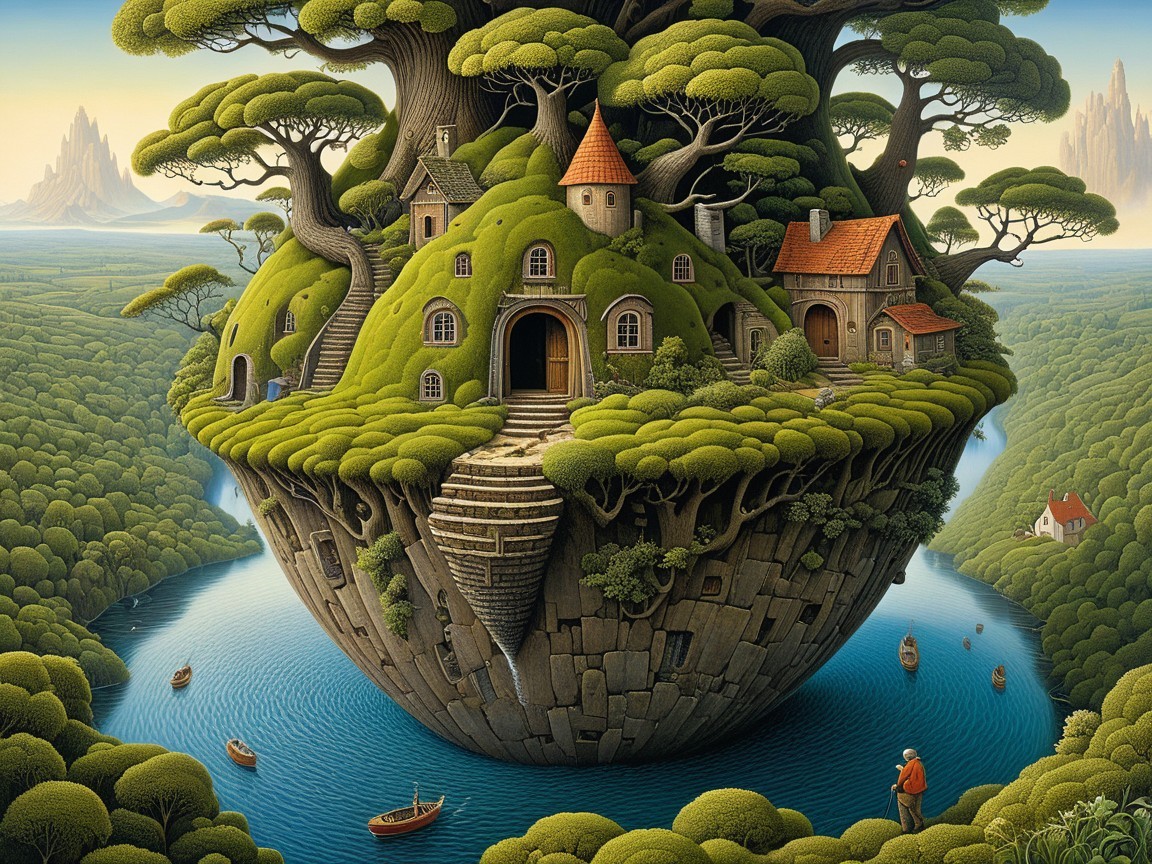 Fantasy Landscape of a Floating Root Ball Island