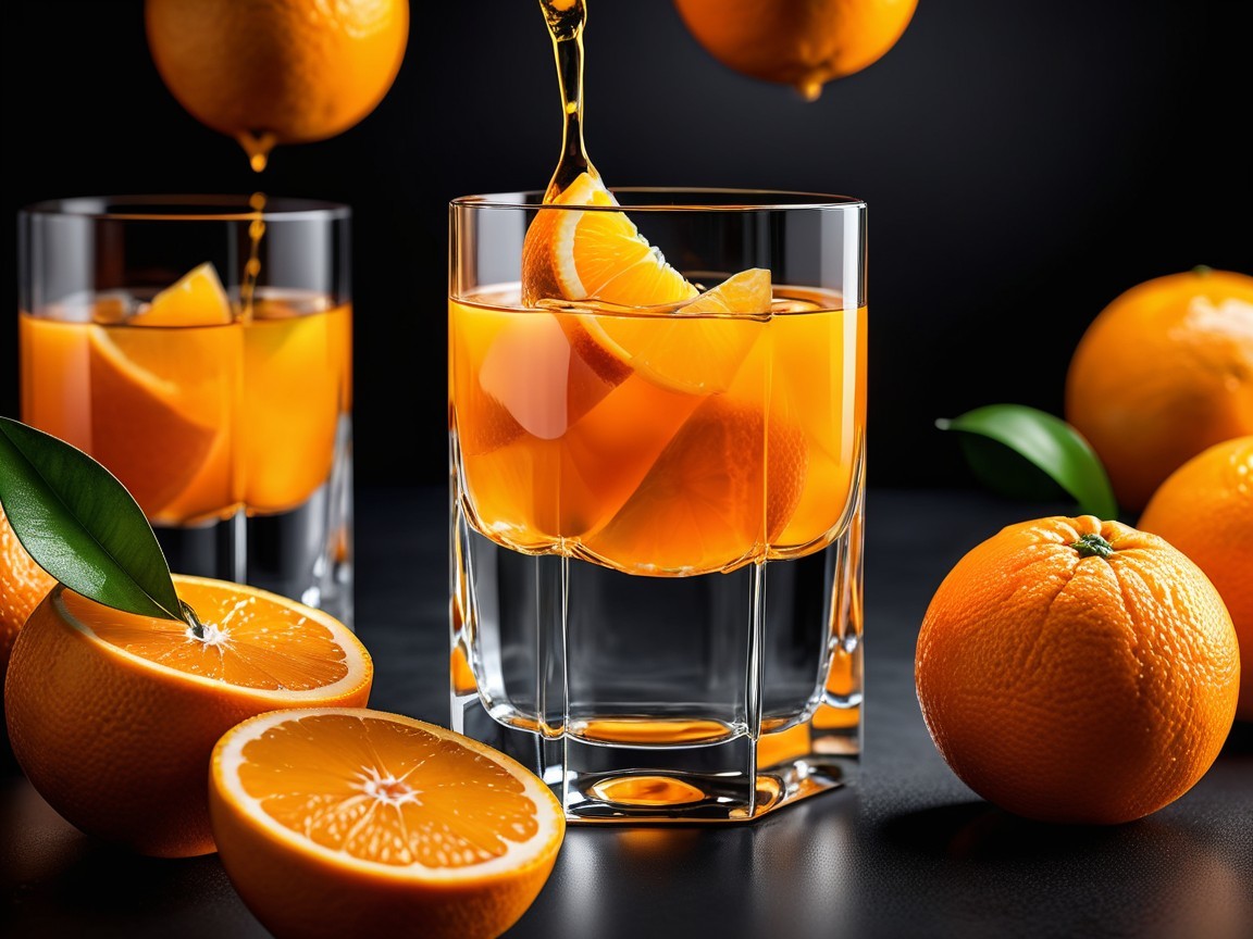 Vibrant Orange Juice with Fresh Citrus and Whole Oranges