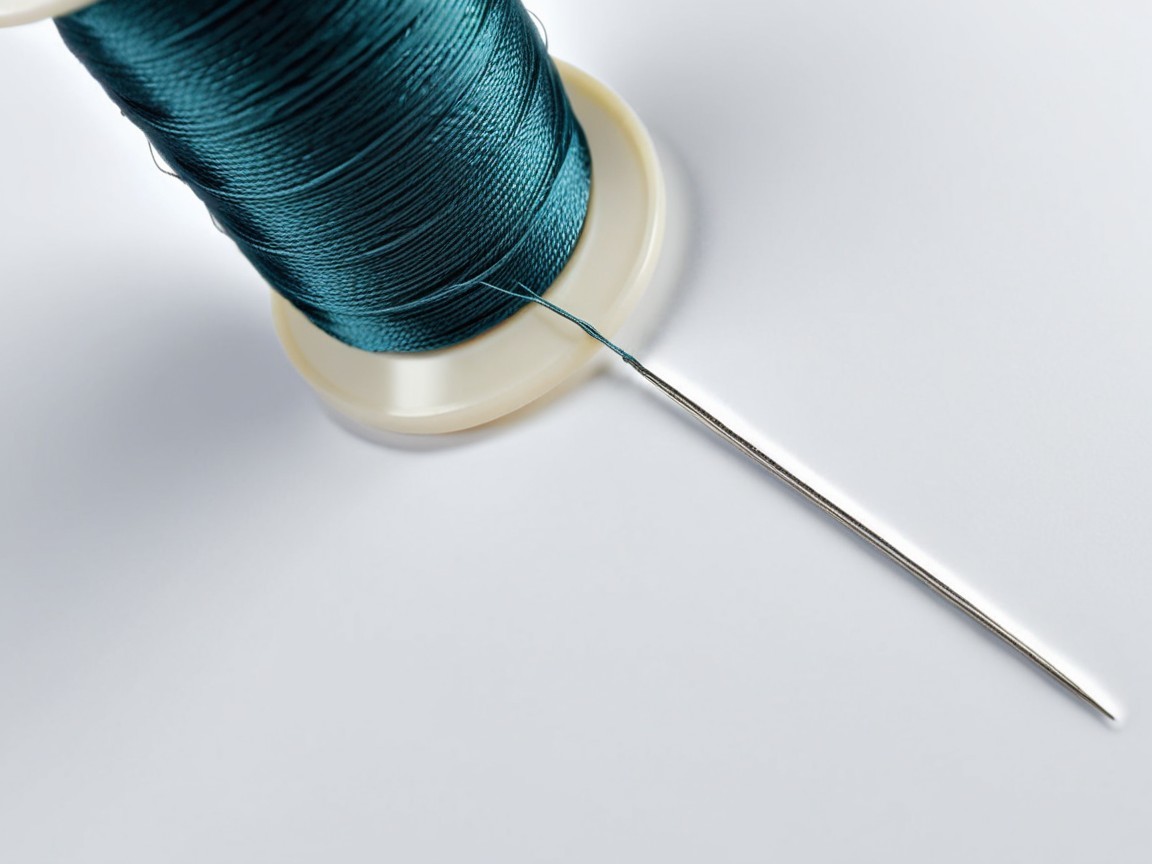 Emerald Green Thread on Beige Spool with Needle