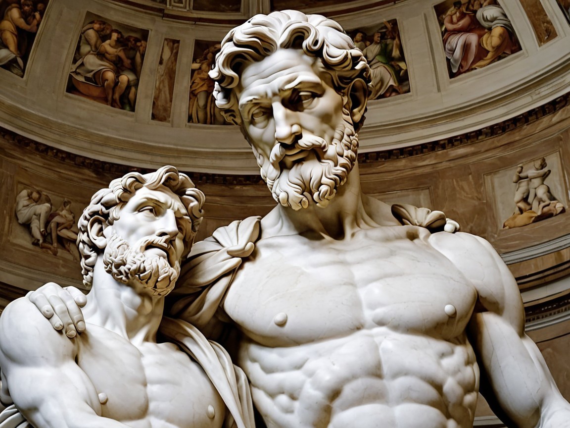 Marble Sculpture of Two Male Figures with Emotion