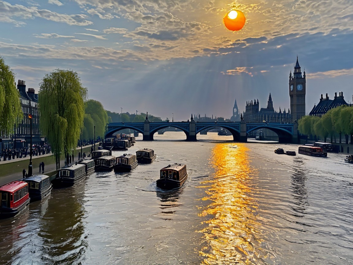 Picturesque Sunset Over the River Thames with Architecture