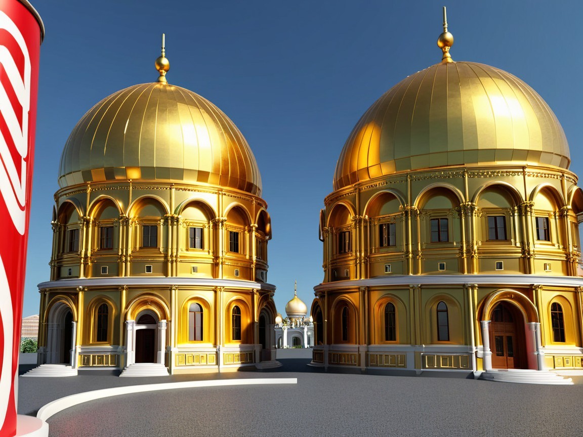Grand Domed Buildings with Golden Roofs Against Blue Sky