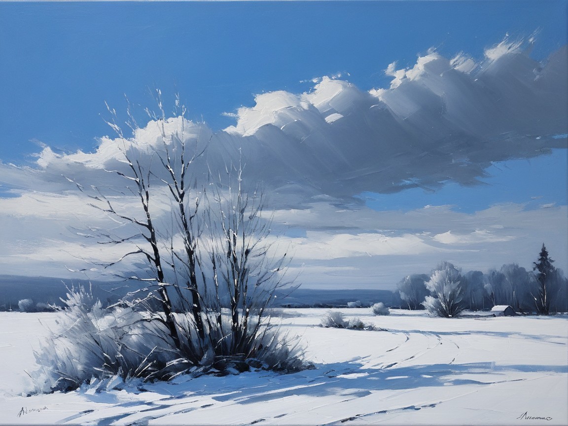 Serene Winter Landscape with Snow and Leafless Trees