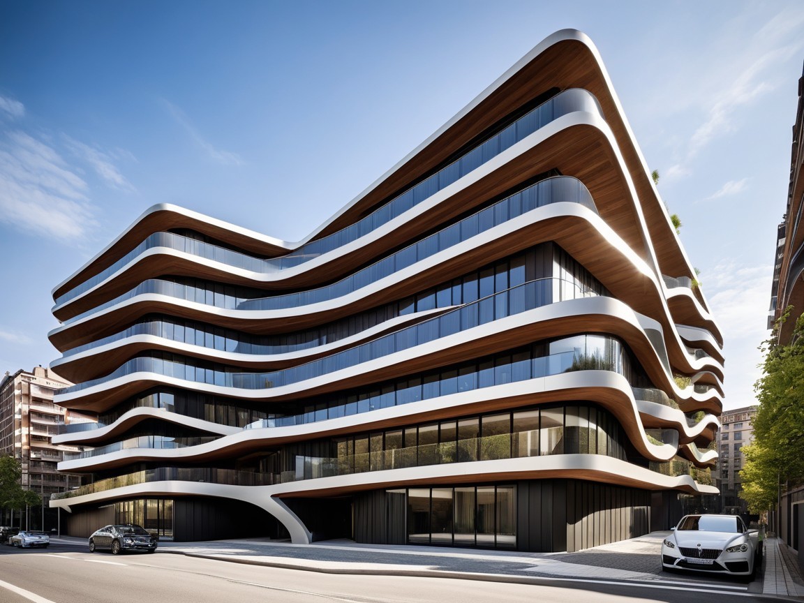 Modern building with curved façade and glass elements