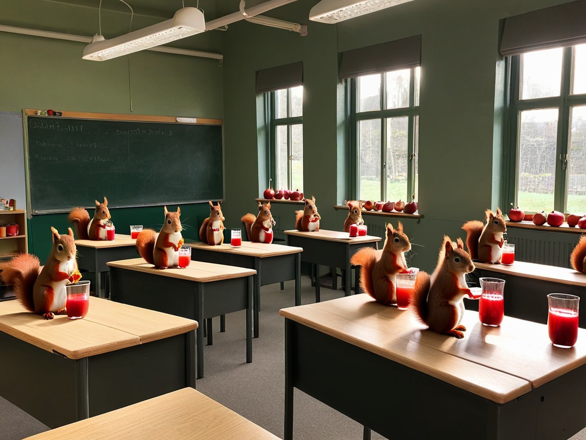 Whimsical Classroom with Animated Squirrels and Decor