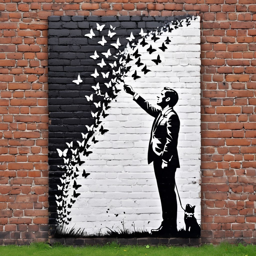 Black and White Graffiti on Red Brick Wall