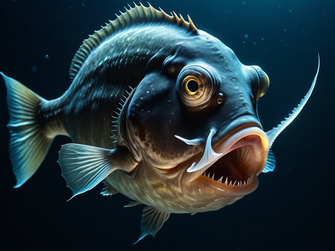 Close-up of a vibrant fish in dim underwater light