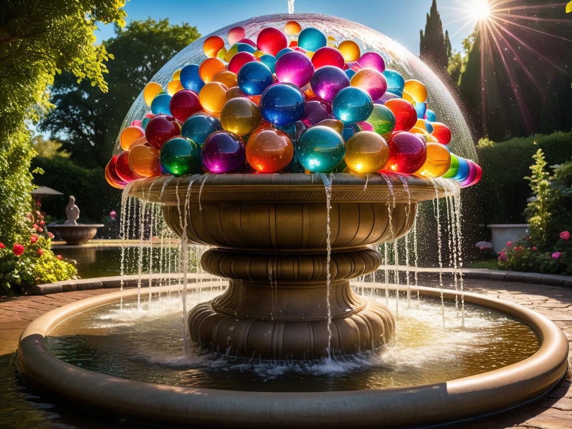 Vibrant Fountain with Colorful Decorative Dome