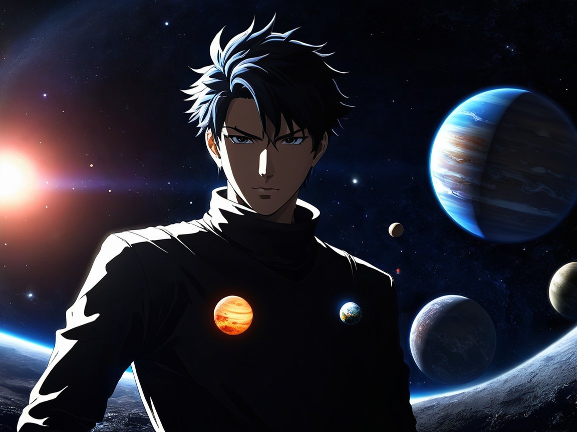 Silhouetted Figure in Futuristic Space Setting