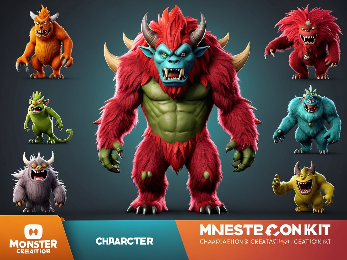 Large Red Fury Monster Surrounded by Colorful Creatures