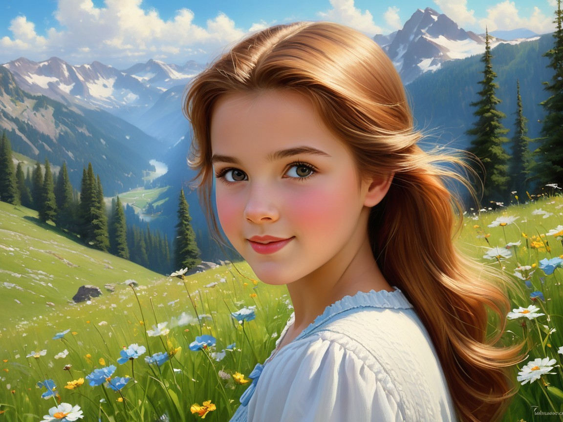 Serene Landscape with Young Girl in Picturesque Valley