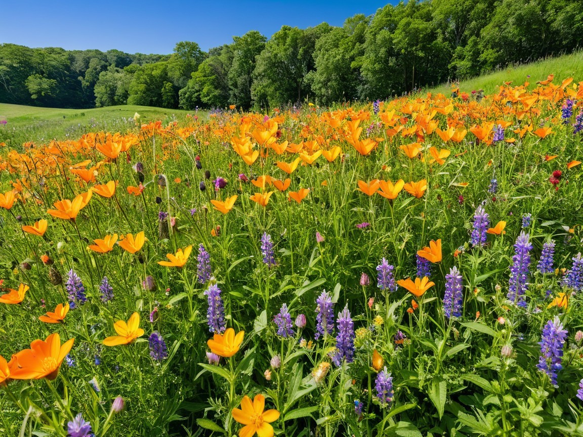 Vibrant Meadow with Orange and Purple Wildflowers
