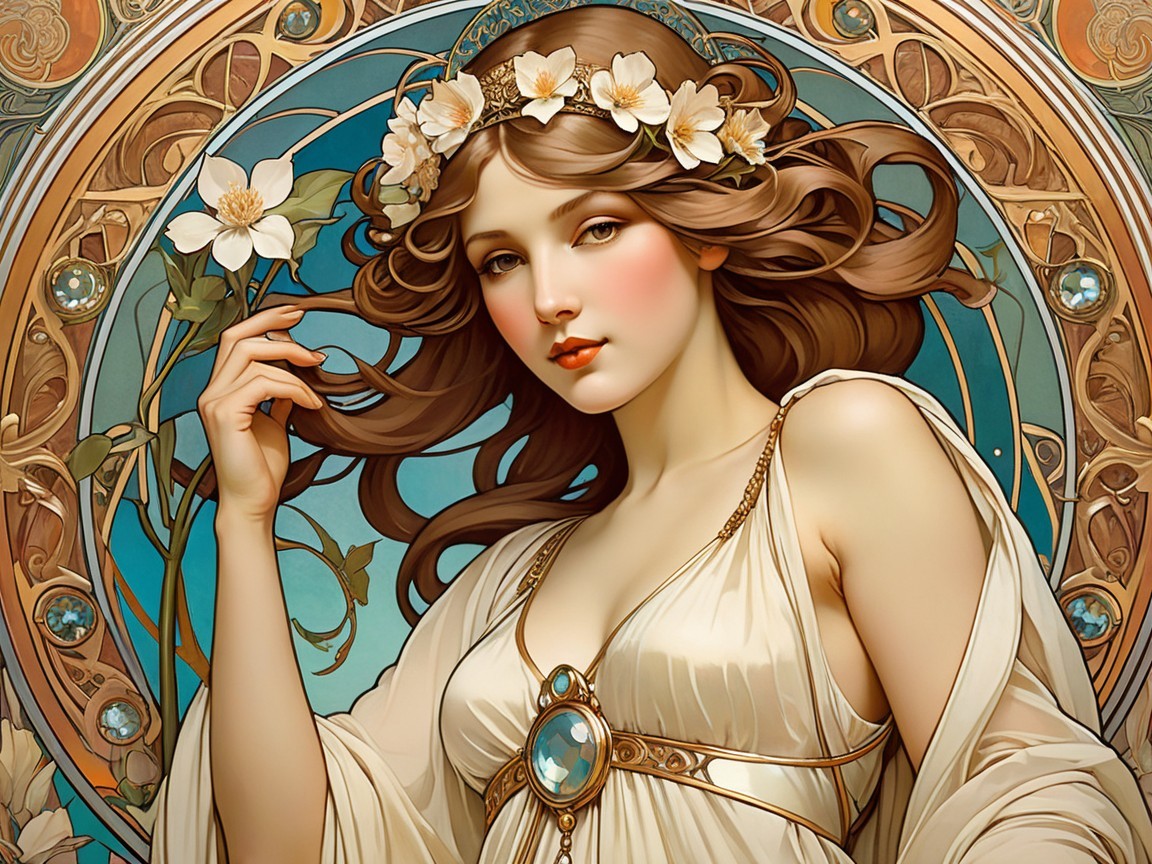 Elegant Woman in White Gown with Floral Accents