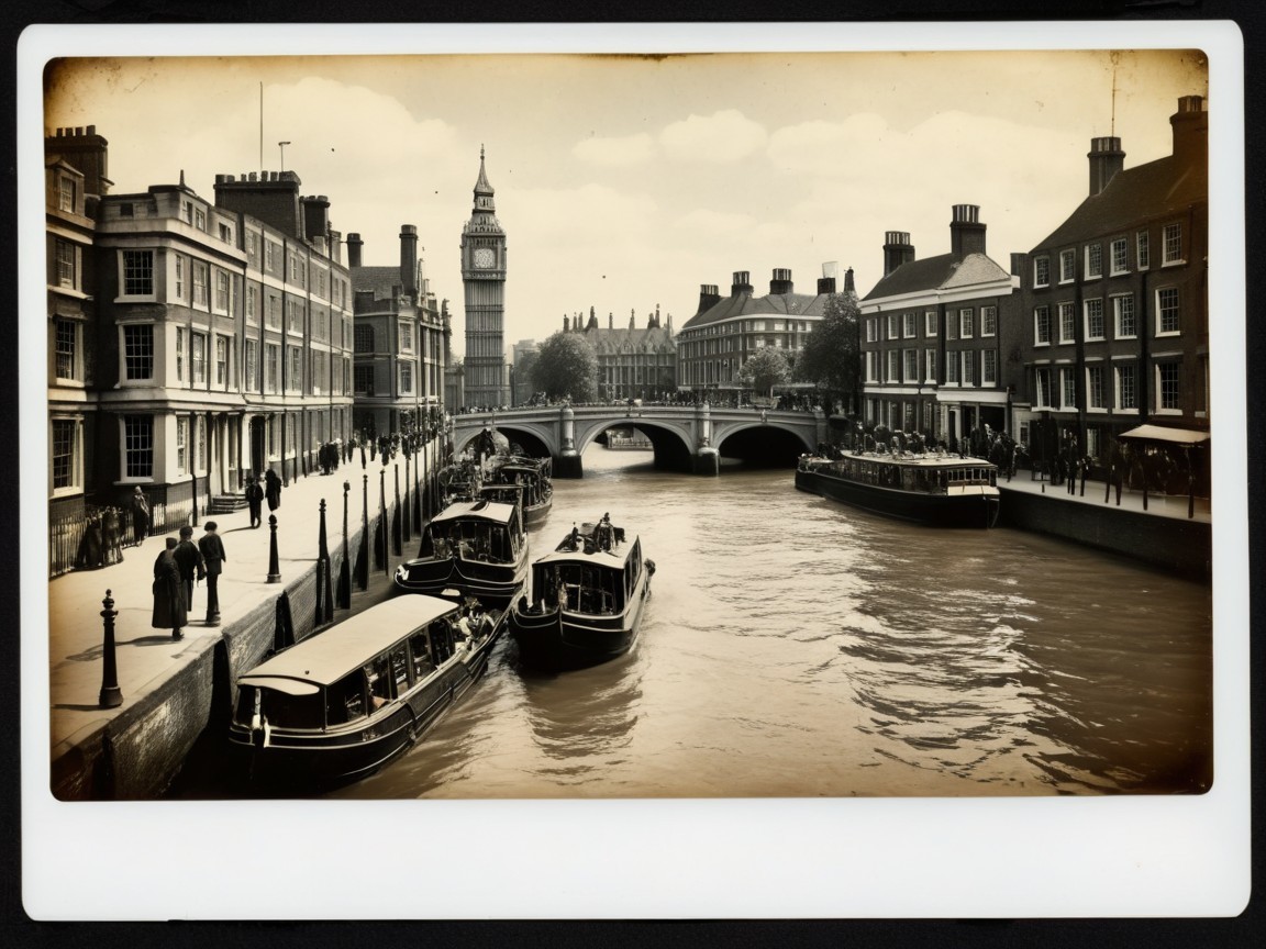 Vintage Black-and-White Canal Scene with Architecture