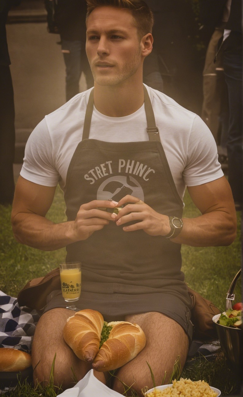 Muscular Man Enjoying Outdoor Picnic Scene