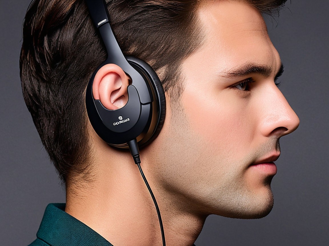 Young man with headphones in a focused profile view