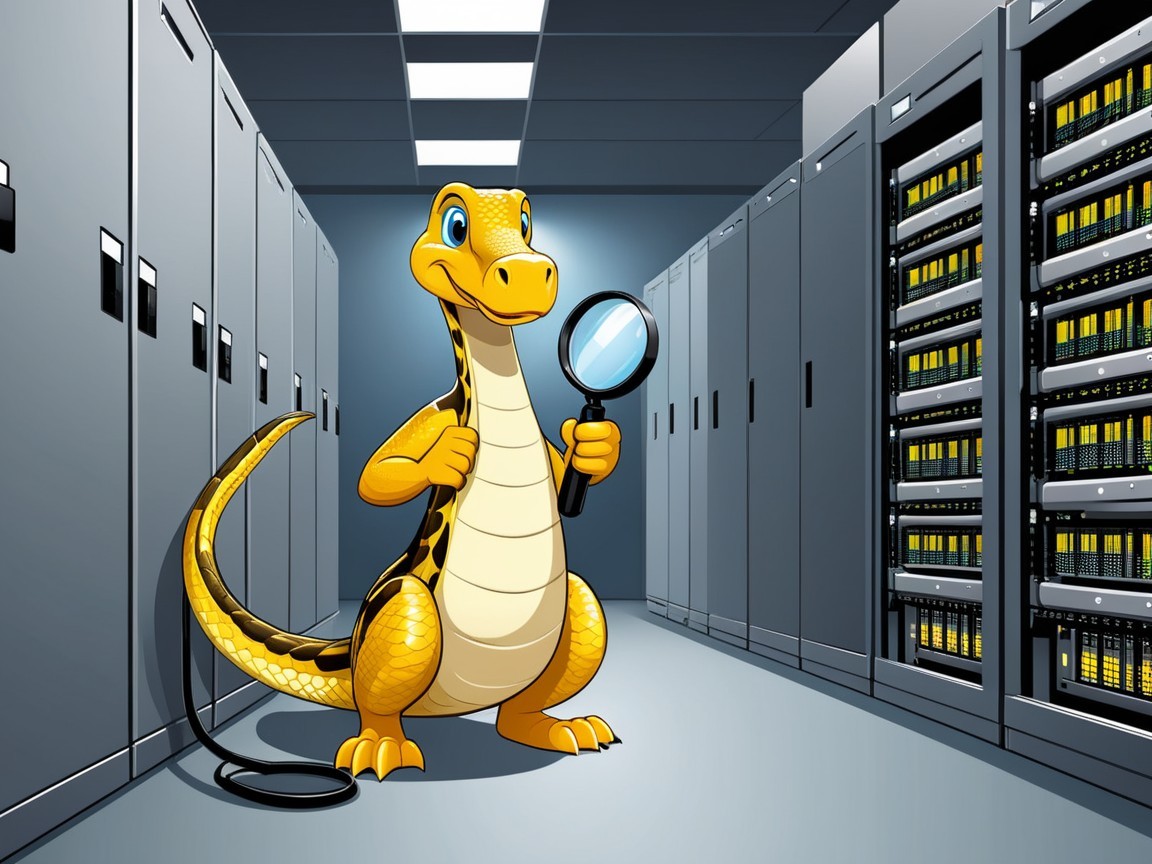 Cartoon Dragon in High-Tech Server Room Setting