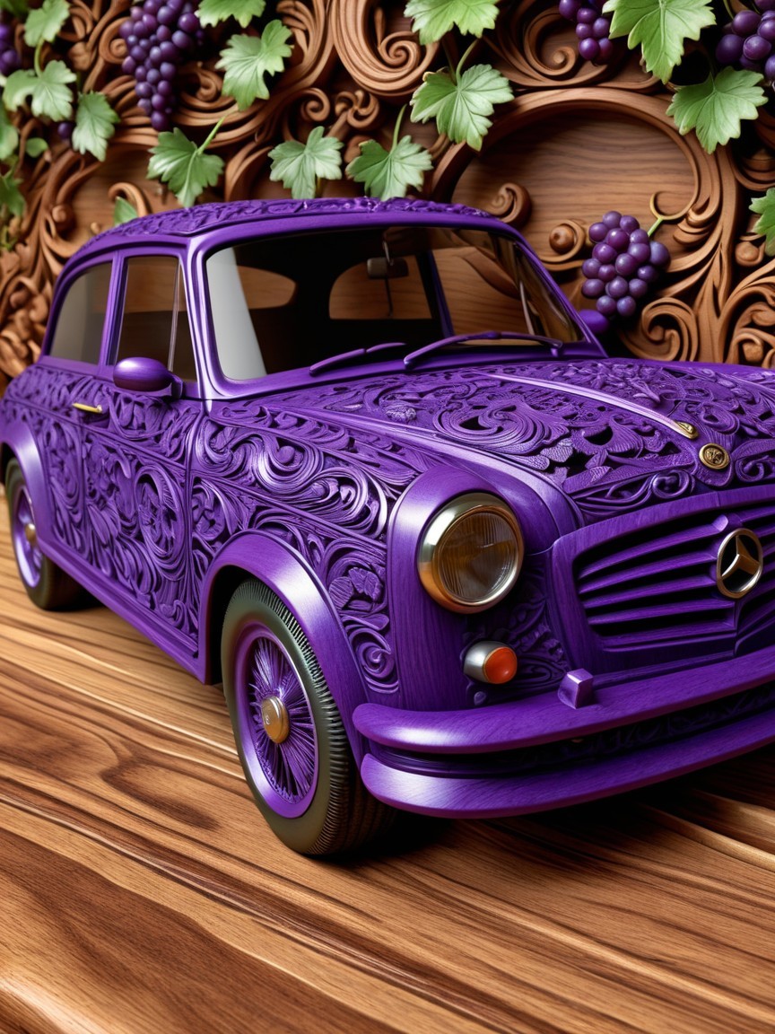 Vintage Purple Car with Floral and Vine Motifs