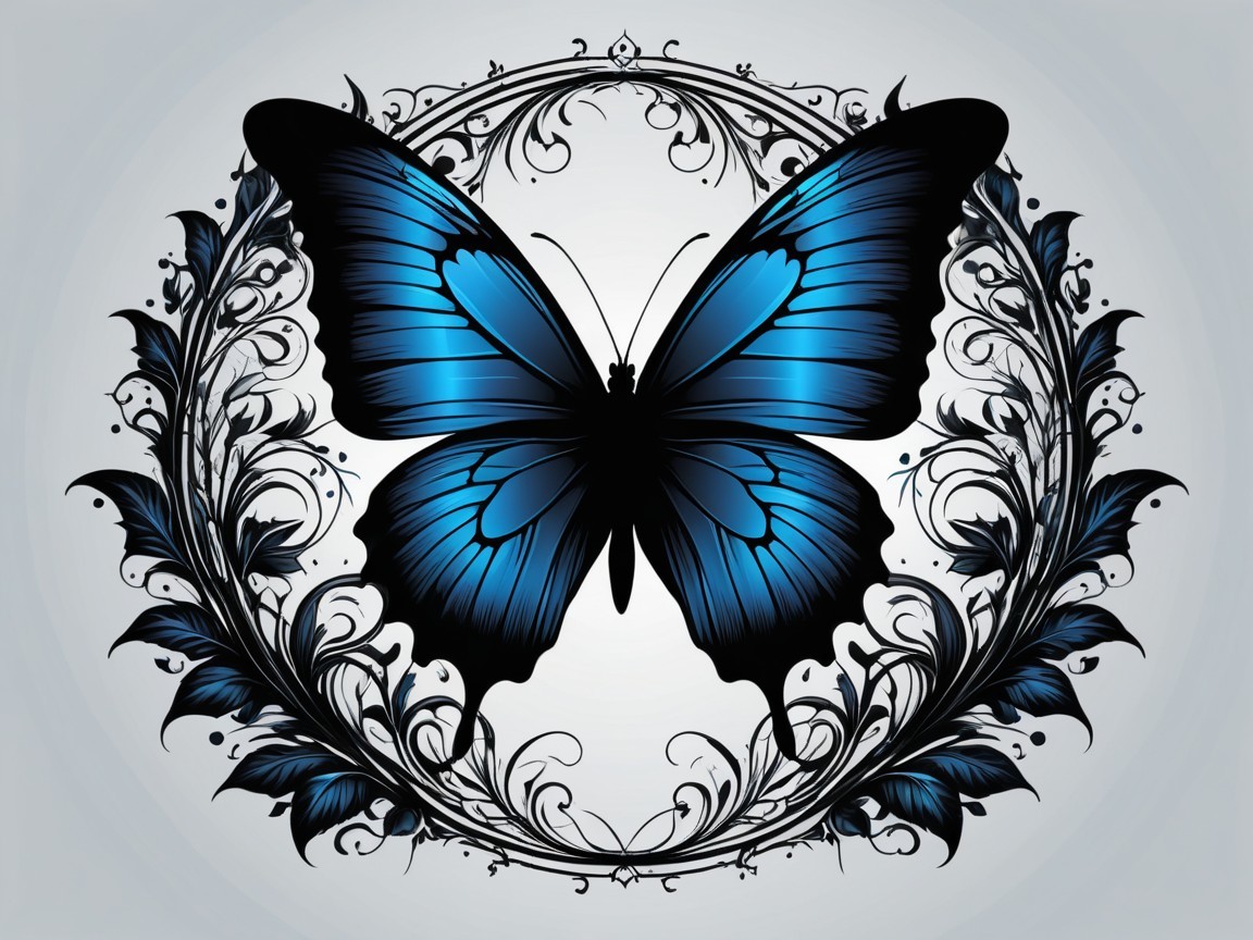 Intricate Vector Illustration of a Blue Butterfly Design
