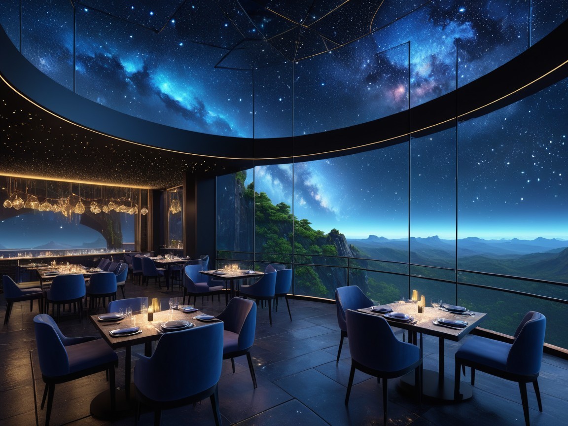 Luxurious Restaurant with Elegant Blue Velvet Decor