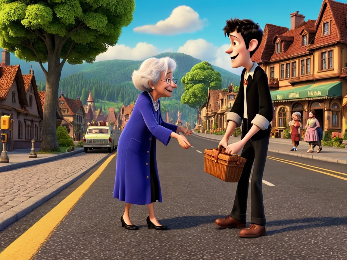 Animated Village Scene of Friendly Interaction